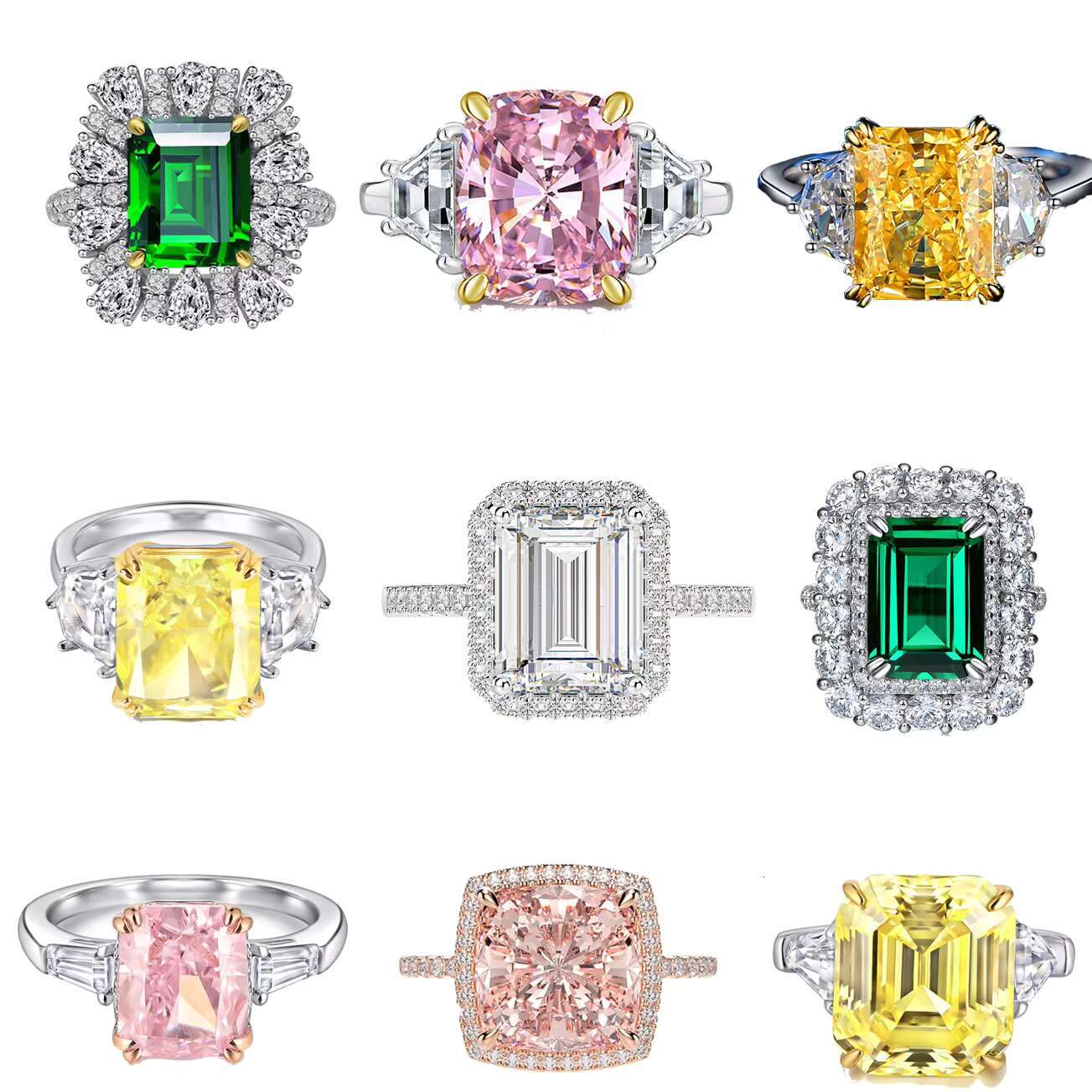 Luxury Wedding Ring Jewelry Women Rhodium Plated Thick 18K Gold Plated Iced Out Diamond Silver Engagement Rings