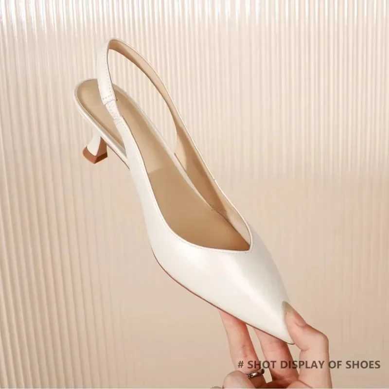 Elegant High H Sier Pumps Wen New 2024 Summer Slingbacks Pointed Toe Par Hot Shoes Wan Solid Thin Heeled Sandals Ladies Z250325