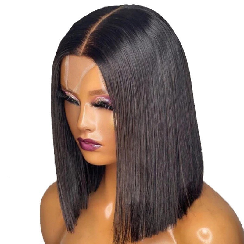 12A Human Hair 2*6 Closure Kim Bob Straight Wig 200%Density