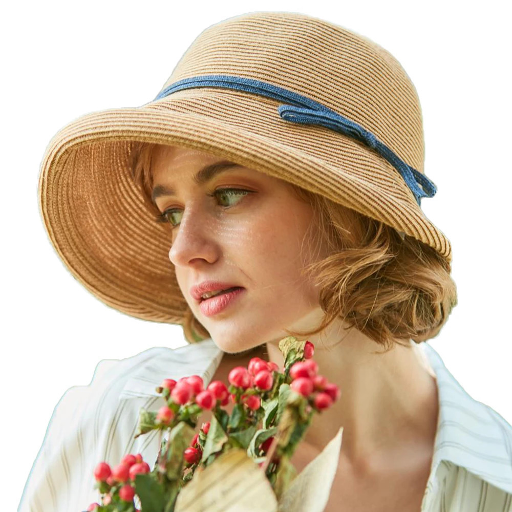 FS French Straw Bonnet Cap for Women Victorian Sun Hats Chin Strap Foldable Summer Accessories Bucket Hat Fedoras For Beach Hat 250326