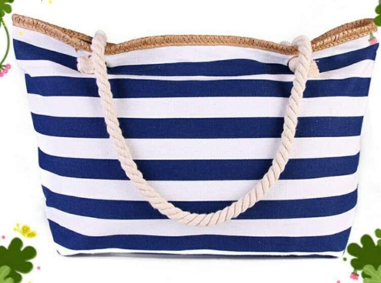 Canvas handbag 2024 striped forest women's shopping eco-friendly beach bag