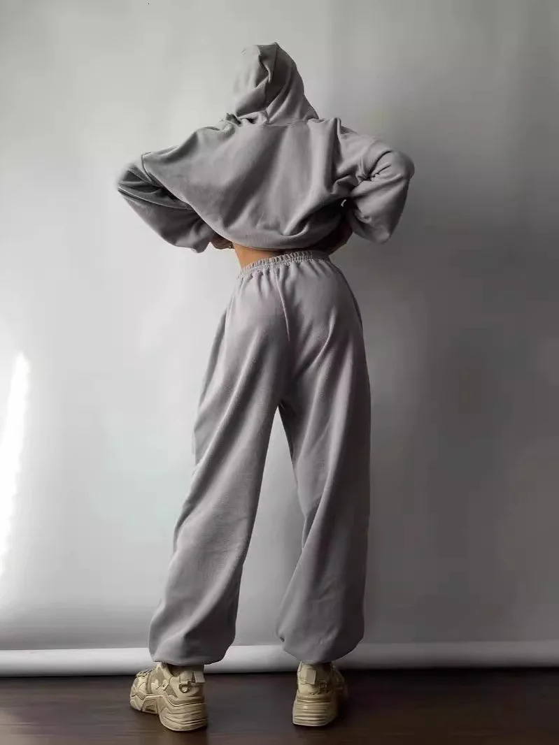JHJN Womens 2-piece Solid Dress Autumn Fashion Hoodie Sportswear Top and Pants Set Street Clothing Sportswear Womens Set 250321