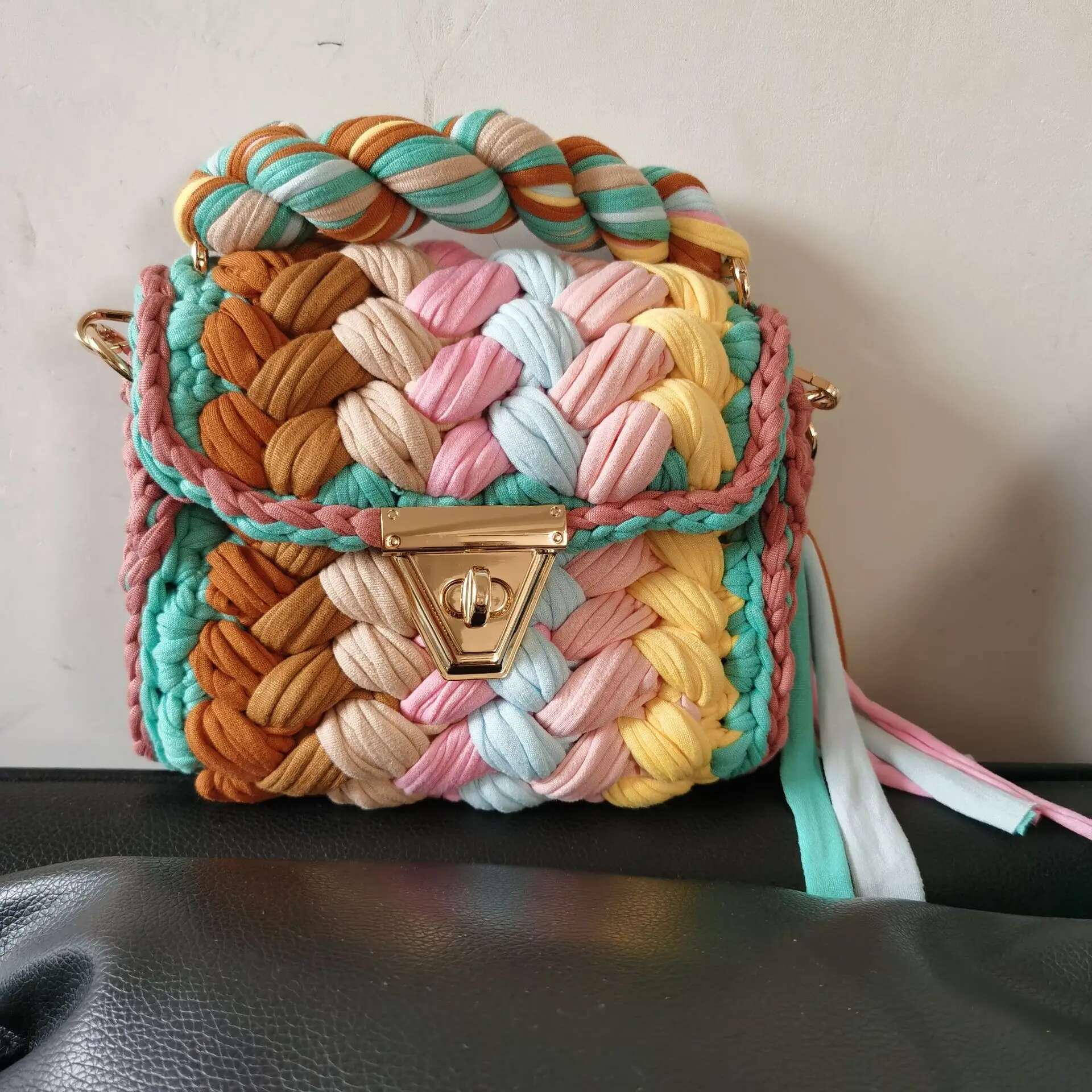 Ladies's BAG 2024 Solid Color Fabric Crochet Bag Square Tassel Shoulder Diagonal Crossbags For Women Designer Handbag