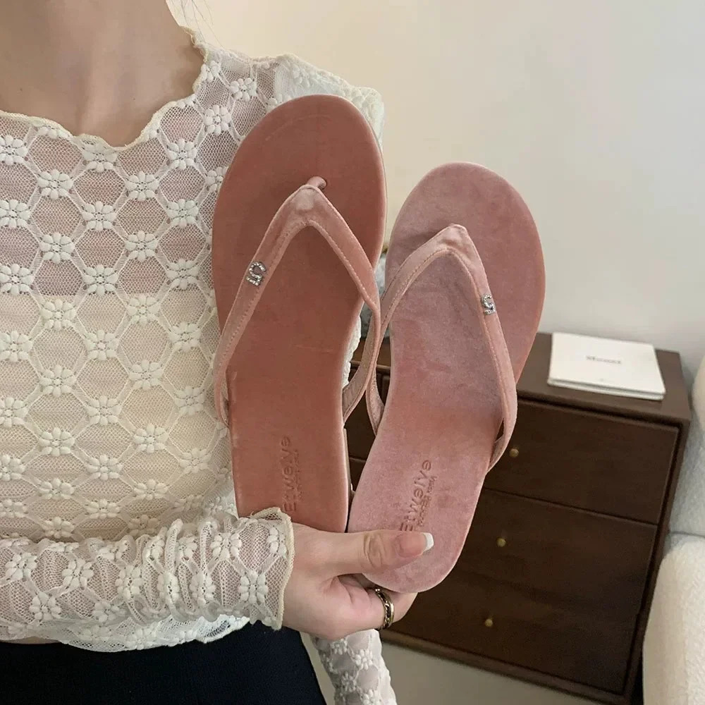 Womens Shoes Summer Fashion Clip Toe Flat Womens Flip Flops Beach Flannel Casual Ladies Slippers Zapatos Mujer 250325