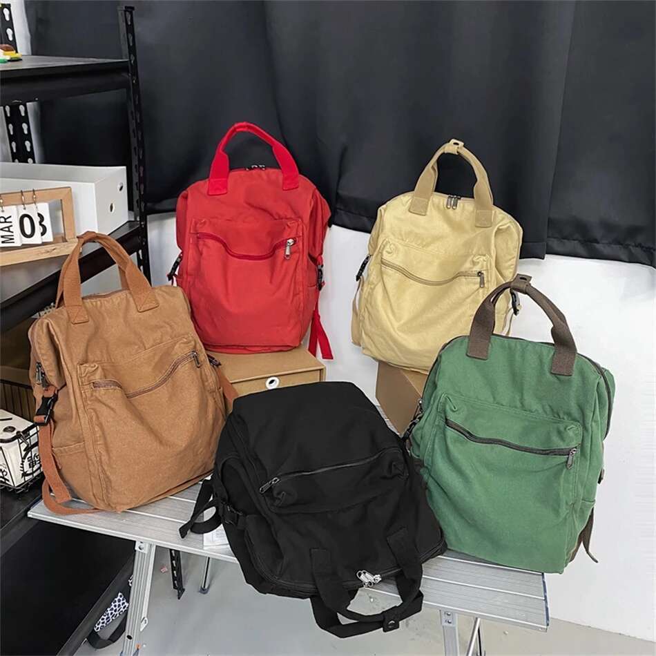 New Solid Color Women Canvas Backpack Vintage School For Teenage Girl 2024 Outdoor Travel Handbag Purses Book Bag Rucksack
