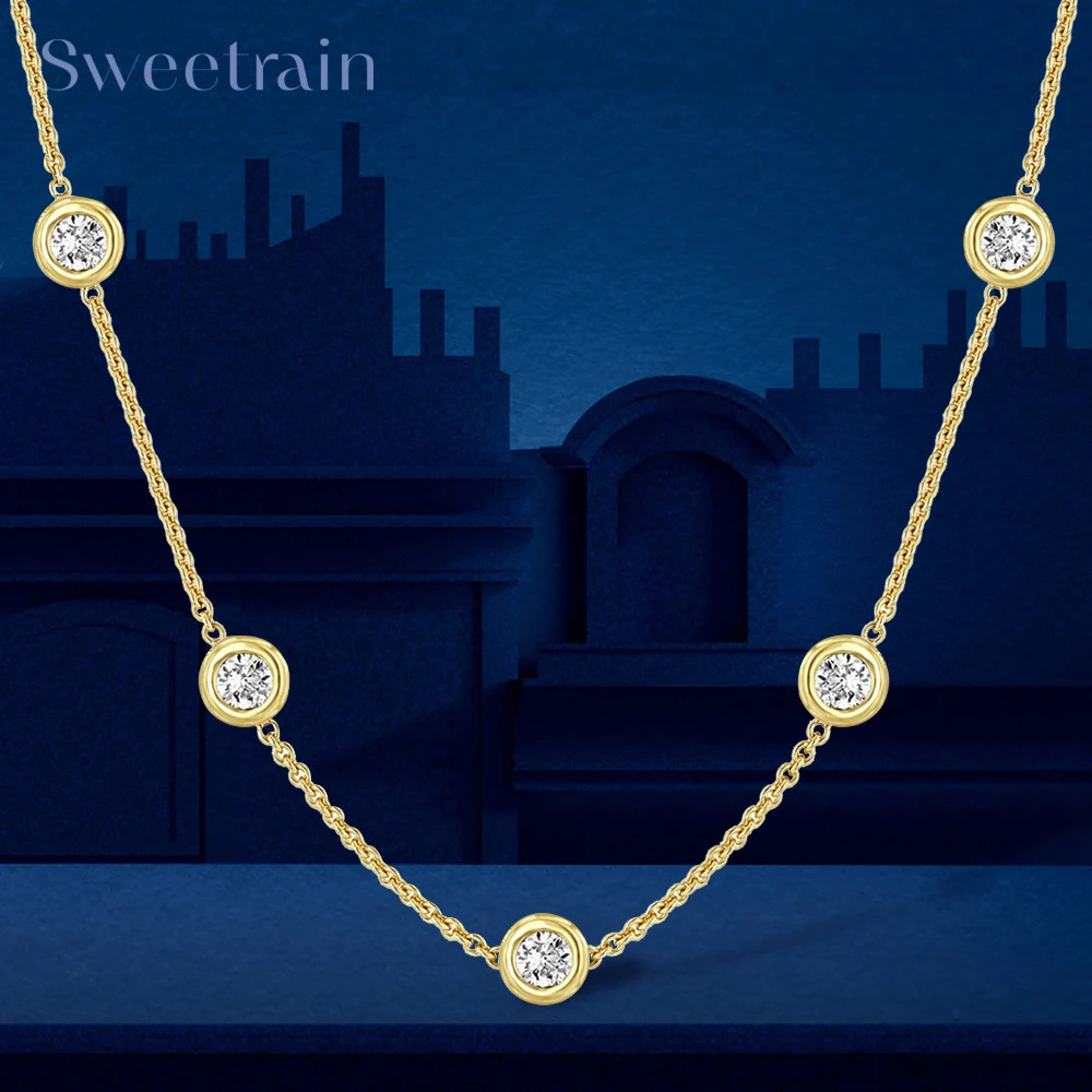 5mm 5 Stones Bubble Necklace Certified Original 18k Gold Plated 925 Silver Diamond Choker Chain for Women Jewelry GRA 250317