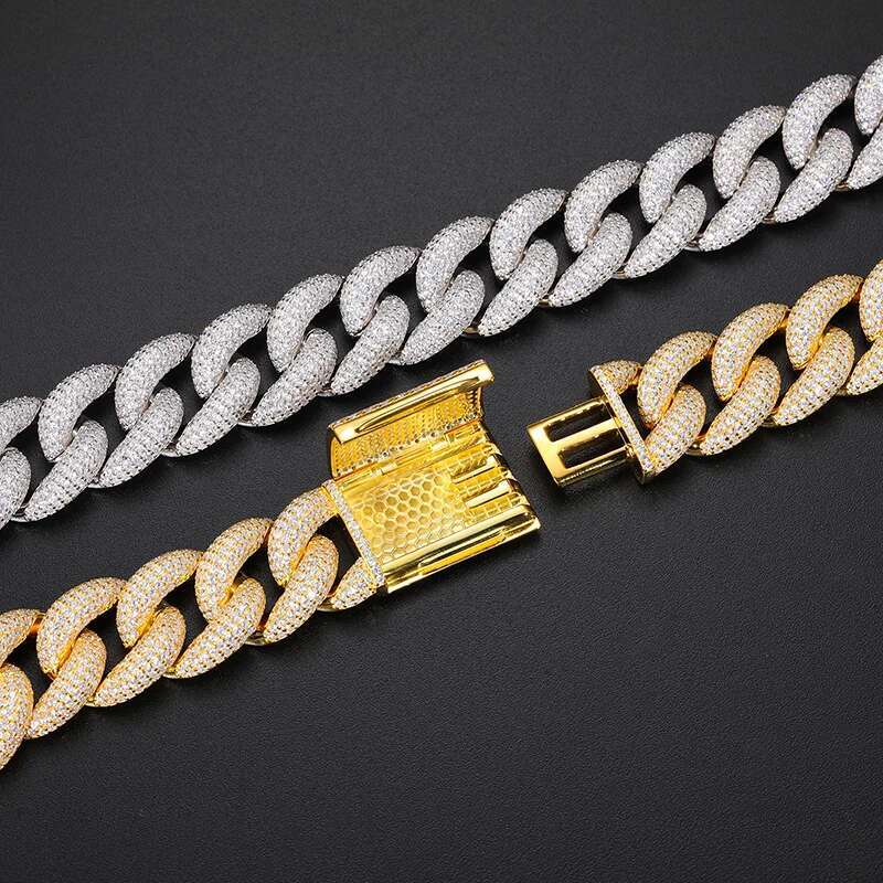 TUHE Unisex High Quality Multi-row Moissanite Stone VVS1 Moissanite Cuban Chain Necklace 925 Silver For Men Hip Hop Jewelry