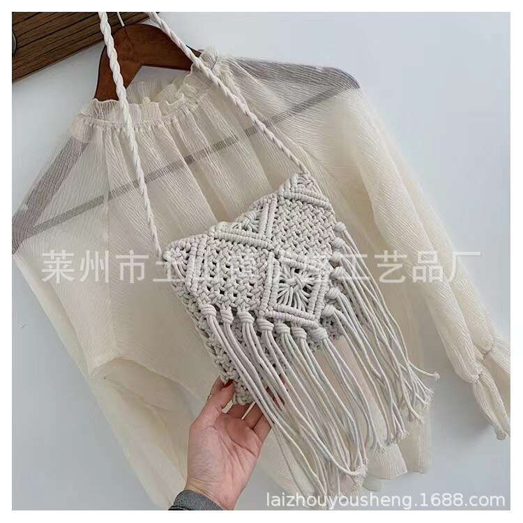 Crossbody Handmade Cotton Rope Knitted Tassel Beach Women's Grass Woven Single Shoulder Bag
