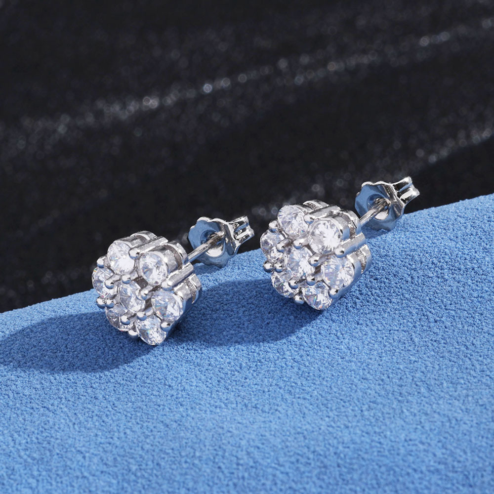 Classic Charm Flower Stud Earrings Bling Cubic Zircon Women Girl Jewelry Gift
