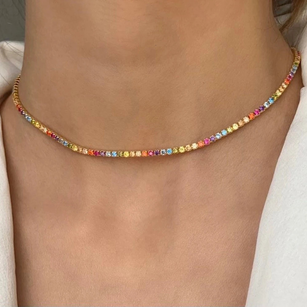 2.5/3mm Round Rainbow Tennis Necklace Womens Bracelet S925 Silver High Carbon Diamond Necklace Exquisite Jewelry 250322