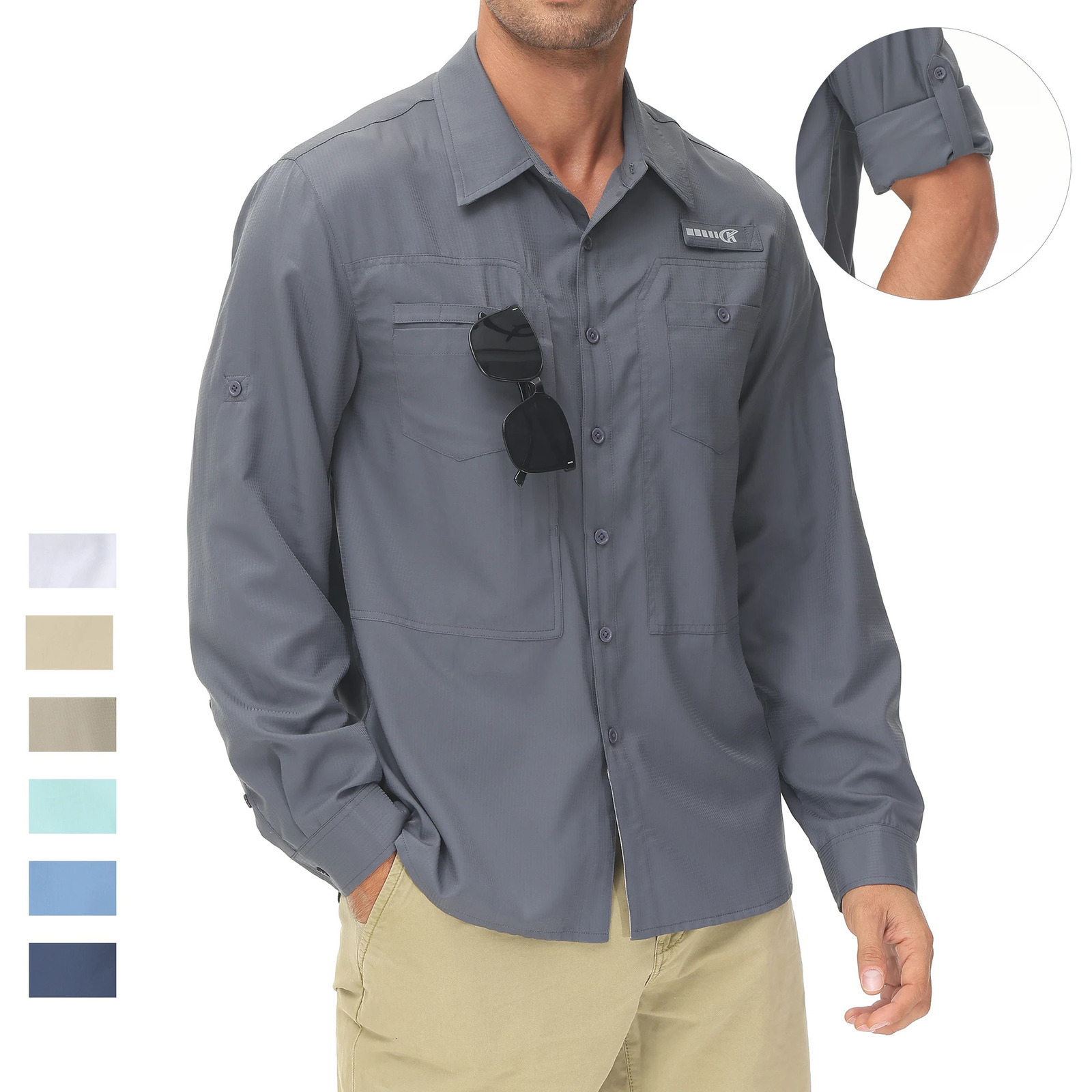 Mens UPF 50 Casual Long Sleeve Fishing Shirts Sun Protection Lightweight Breathable Button Down Fishing Shirt with Back Mesh 250325