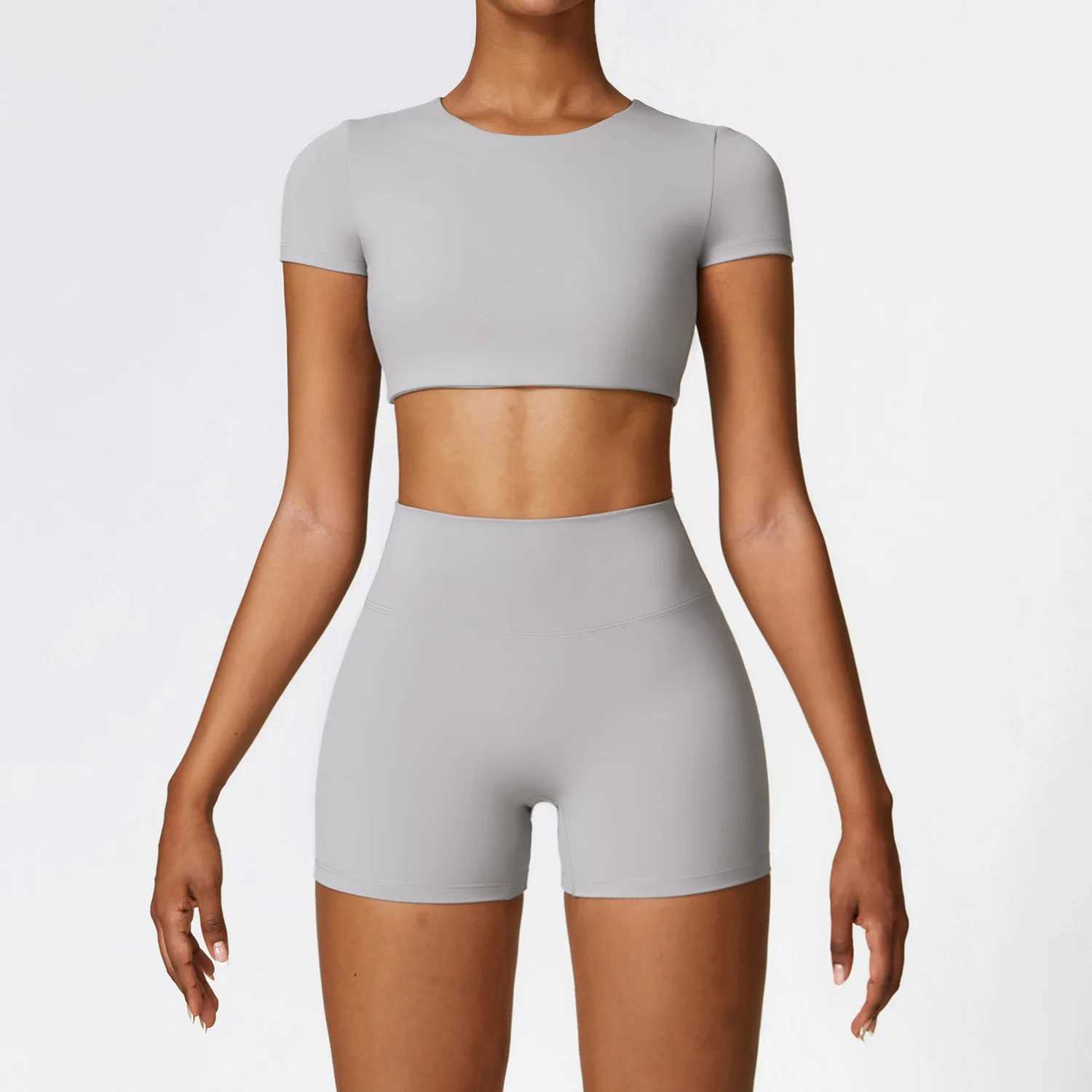 2PCS Yoga Set Womens Gym Clothing Fitness Exercise Set Sportswear Womens Long Sleeve Crop High Waist Tight Sportswear W250326