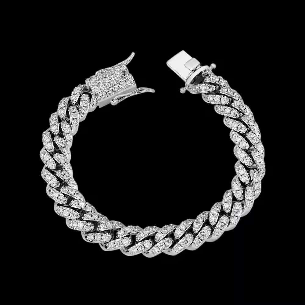 Fashion Jewelry Hip Hop Bangle Iced Out Full Zircon Brass Cuban Chain Link Men Bracelet for Man