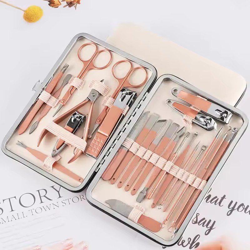8/13/24Pcs Manicure Set Pedicure Nail Tools Kit With Travel Case Stainless Steel Ear Spoon Nail Clippers Scissor