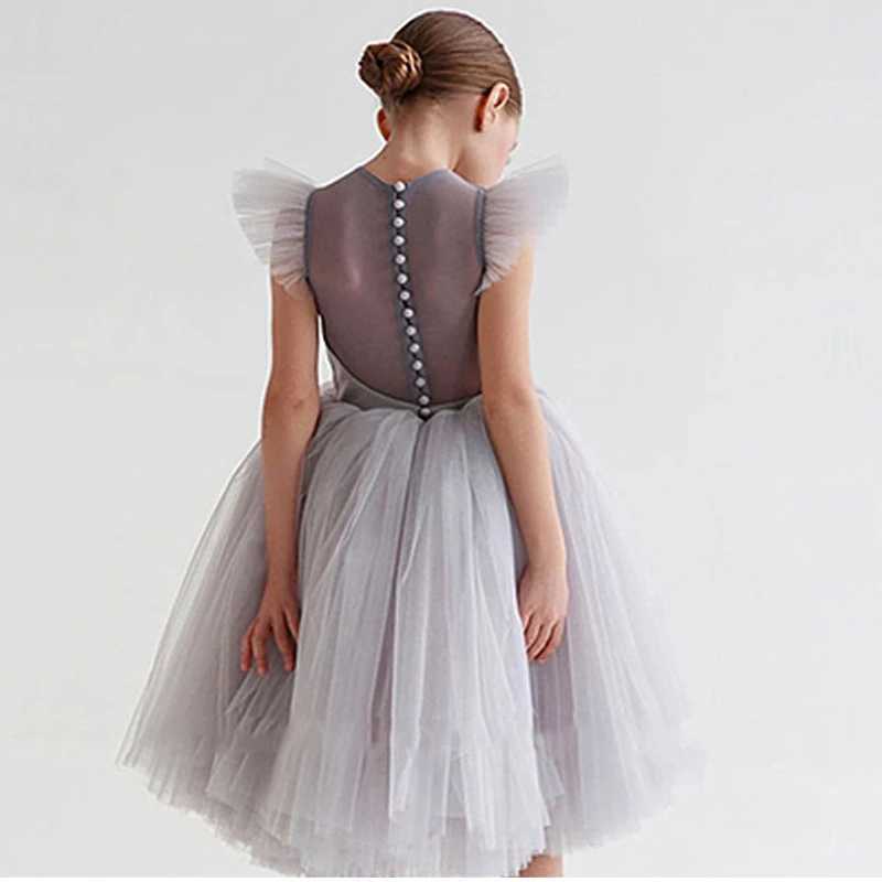Teenage girl dress childrens clothing Par elegant princess long chiffon baby girl childrens lace wedding dress W250326