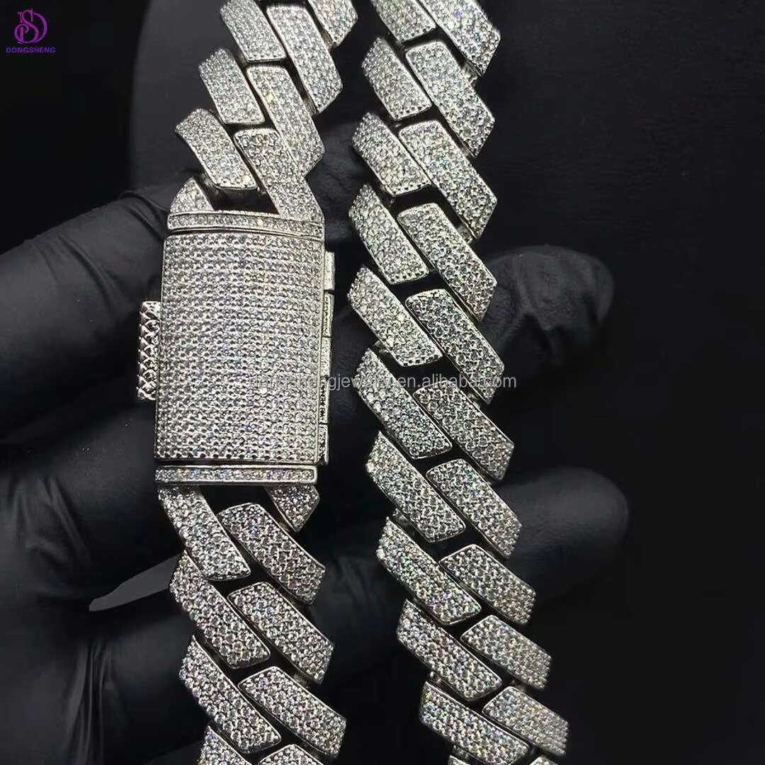 2023 Hot Selling Competitive Price Moissanite Real Miami Cuban Link Prong Chain Iced Hi