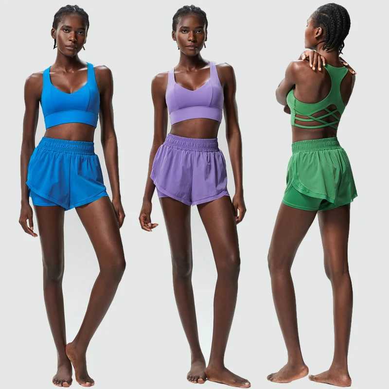 Womens outdoor running clothes summer breathable quick drying sportswear two-piece fitness yoga set womens sportswear W250326