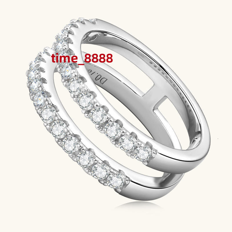 Hot Sale S925 Sterling Silver Moissanite Ring Sparkly Pave Diamond Double Circle Eternity Band Ring Womens Gift