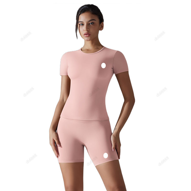 Women's Side Pocket Yoga Shorts High Shorts + Short Sleeve Set Waisted Skinny High Stretch Sports Running Fitness