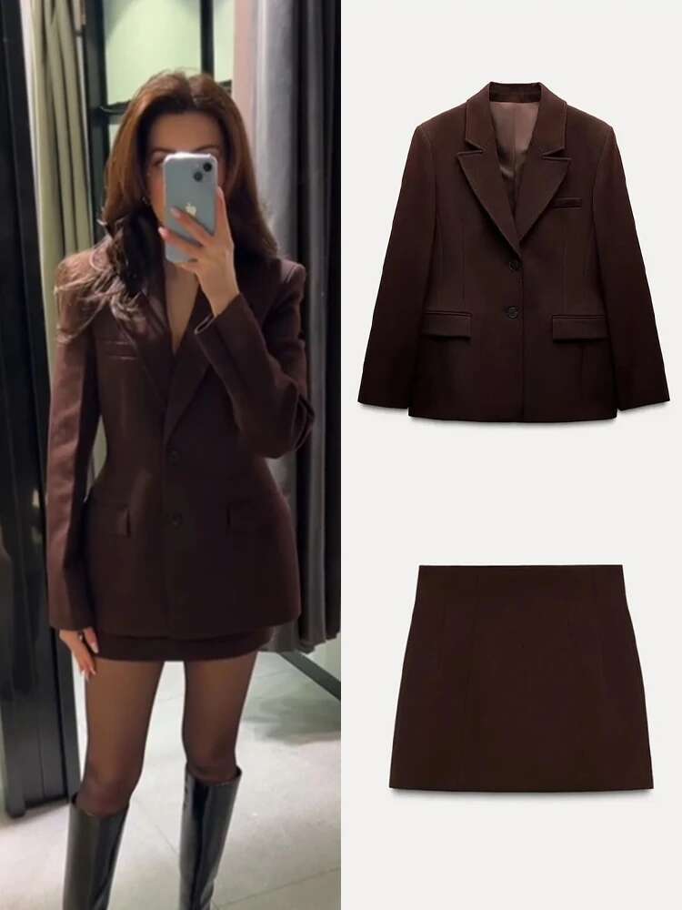 Women Office Blazer Suit Elegant Laple Slim Hip Packege Full Sleeve Coat A-e Skirt Set Female 2025 Spring Lady Outfits