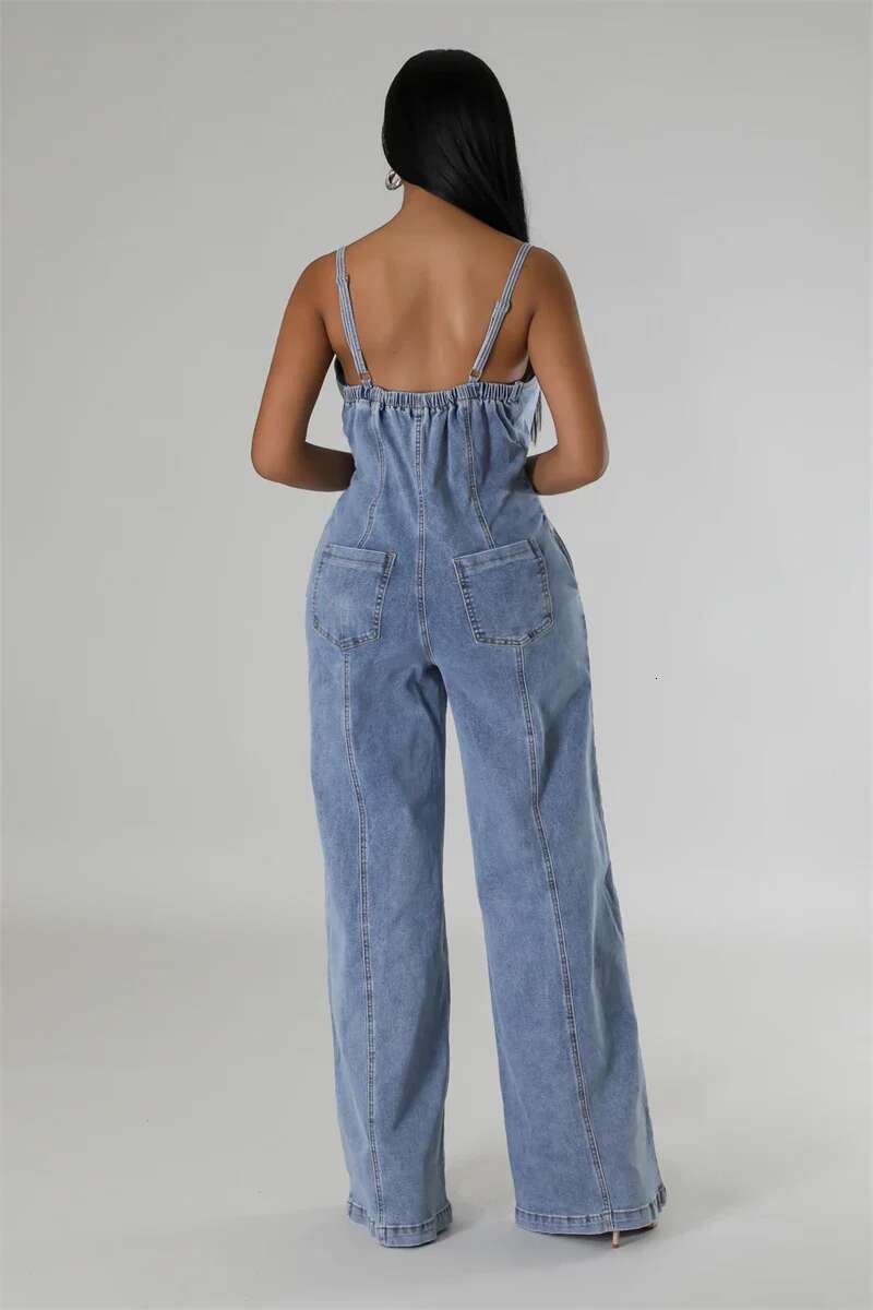 Streetwear Strapless Wide Leg Jeans Jumpsuits Summer Clothes Women Sleeveless Denim Rompers Playsuits One Pieces Overalls Outfit