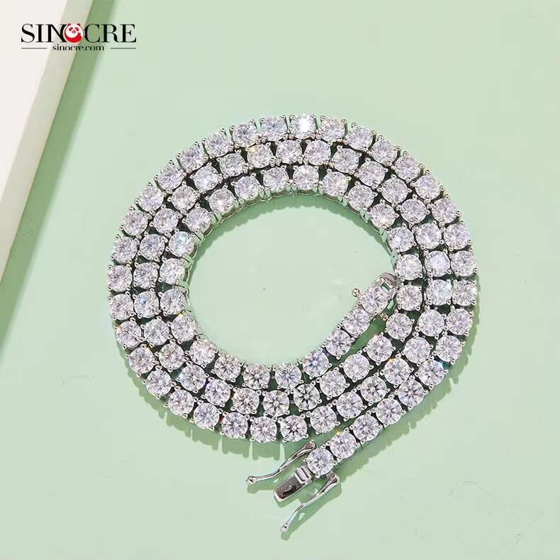 Moissanite Cluster Tennis Chain Mossanite Wholesaler Sinocre S925 Sterling Couple