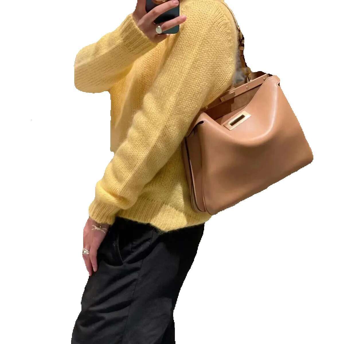 24 Autumn/Winter New Cowhide Suede Lock Adjustable Strap All-In-One Shoulder Hand Bag