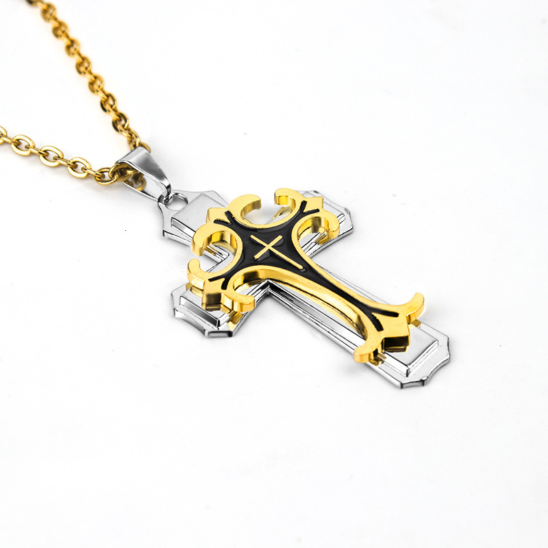 Rock Wolf Tide Trendy Jewelry Men's Cross Pendant Necklace Personalized Mixed Batch Bling Gemstone Rapper Necklaces Jewelry Wholesale Bijoux Coll