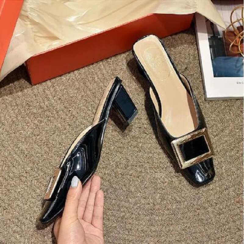 Plus Size 34-41 Matel Decoration Design pumps Square Toe Shallow Women's Pupms Genuine Leather Ladies Shoes