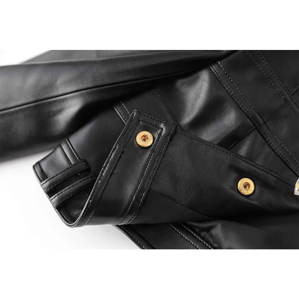 New Fall Spring Motorbike Style Handsome Women Short Plaid Open PU Leather Outdoor Fashion Jacket High Quality