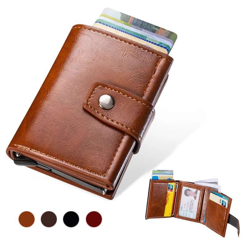 Men's Retro Credit Card Cover Metal Anti Theft Rfid Intelligent Minimalist Designer Wallet Women's PU Leather Black Bank Cash Card Cover