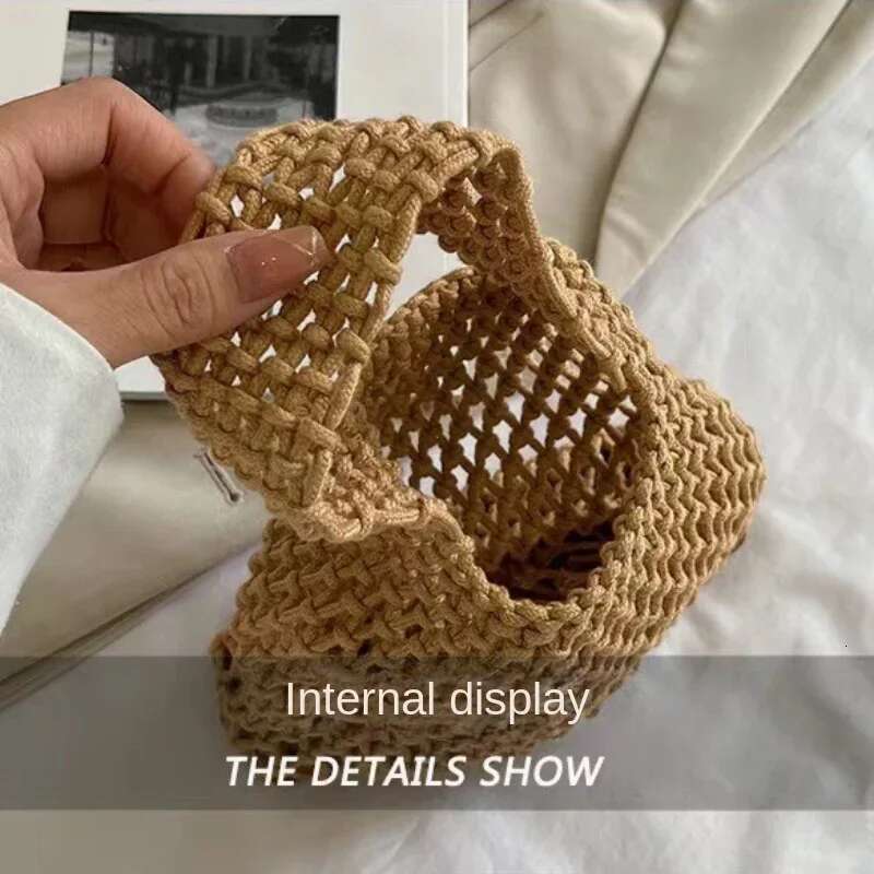 Summer Hand Woven Tote Bags Crochet Beach Shoulder Hollow Out Handbag Ladies Knitting Straw Rope Underarm Bag