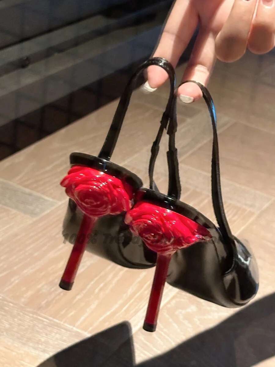 Hot Selg New Rose Contrasting Color Fine Heel Pointed French Temperament Single Shoe Black Toe Cap Sandals for Women