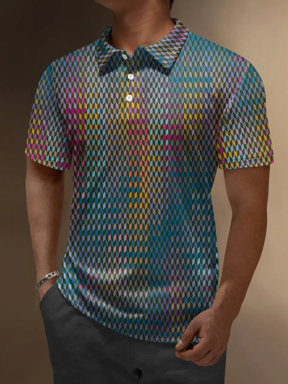 2025 Mens Tshirt Fashion Leisure Home Polo Shirt 3D Printing Flat Pattern Street Collar Button Short Sleeve 250326