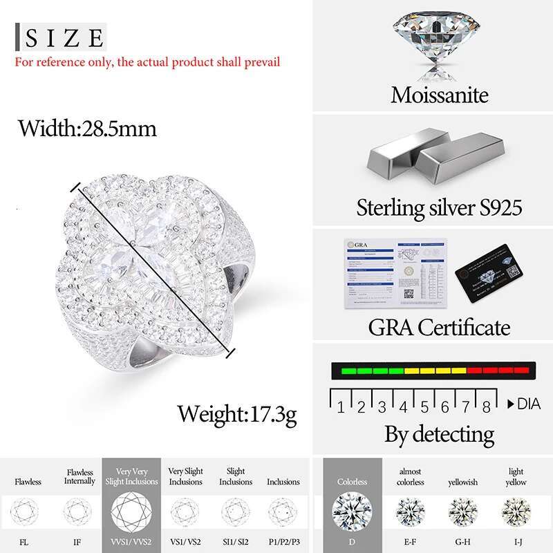 TUHE Unisex 925 Silver Geometry Ring Moissanite Stone Iced Out Couple Rings for Women Men Hip Hop Gifts