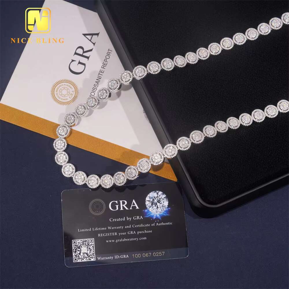 10mm Round Shape Moissanite Cuban Link Chain Hip Hop Jewelry Iced Out Diamond 925 Sterling Silver Moissanite Necklace Bracelet
