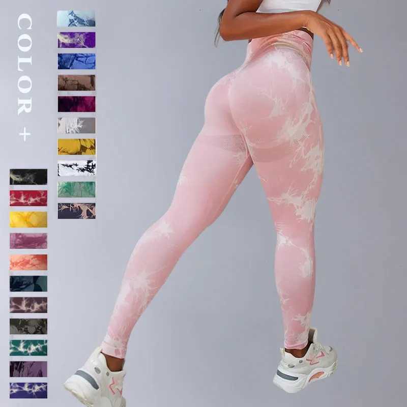 Womens seamless leg abdominal control hip lifting yoga pants with tie dye tight running training pants W250326