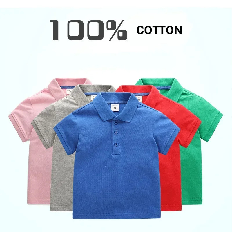 European and American Style Children Sports T-shirt 2025 Summer Solid Color Short Sleeves T-shirt Boys Girls Cotton Polo Shirts 250326