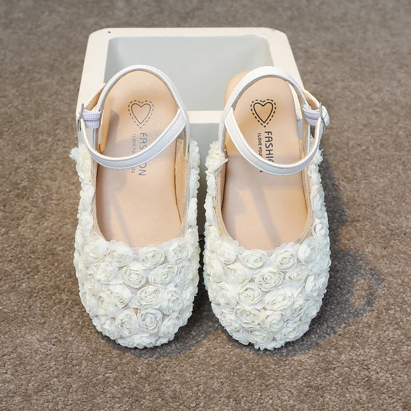 Girls Half Sandals Kids Princess Flowers Dress Shoes Fashion Simple Summer Children Flat Mary Janes Shoes for Party Wedding 250326