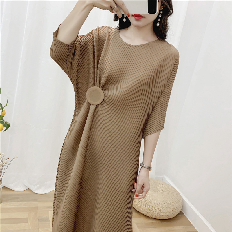 G31156 high quality mid-length summer new solid color pleated skirt versatile loose large size women