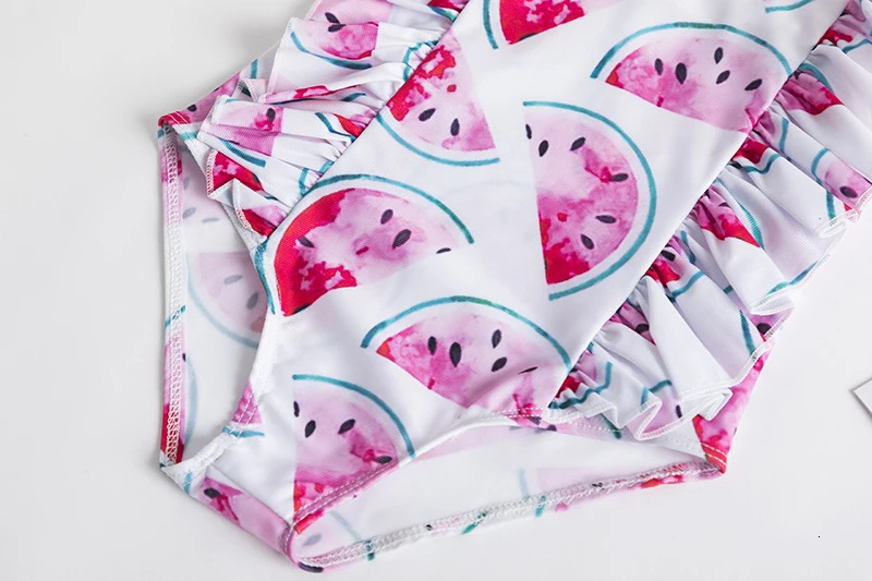 One Piece Girl Swimsuits 1 2 3 4 5 Year Baby Printed Swimwear Summer Beach Bathing Bikini Clothes Kids Bow Seaside Swimming Wear 250326