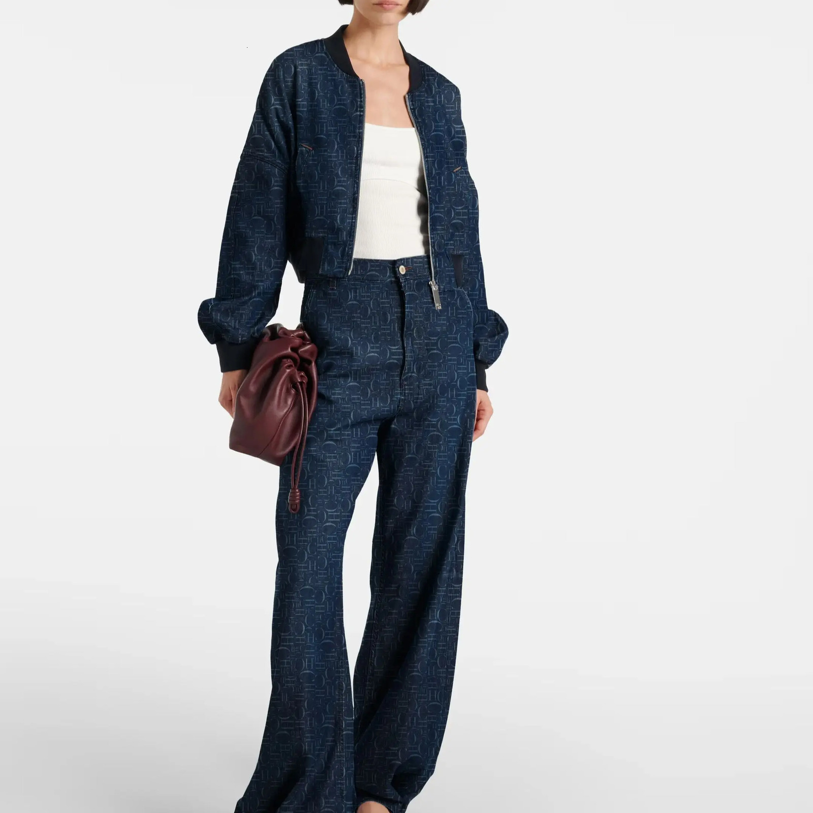CHCH Womens Fashion with Pocket Denim Blue Zipper Jacket Retro Collar Long Sleeve Clothing 250318