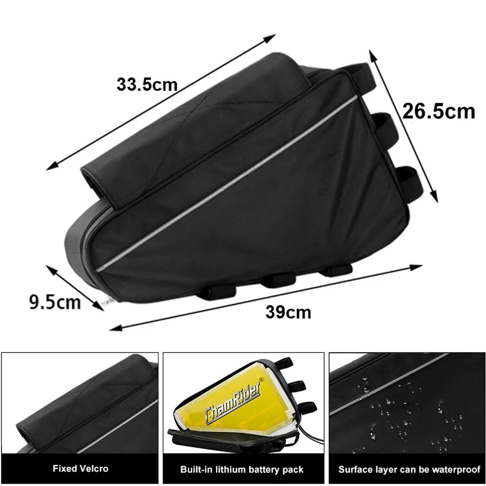 36V 48V 60V 72V Electric Bicycle Triangle Battery Bag Black Frame 250326