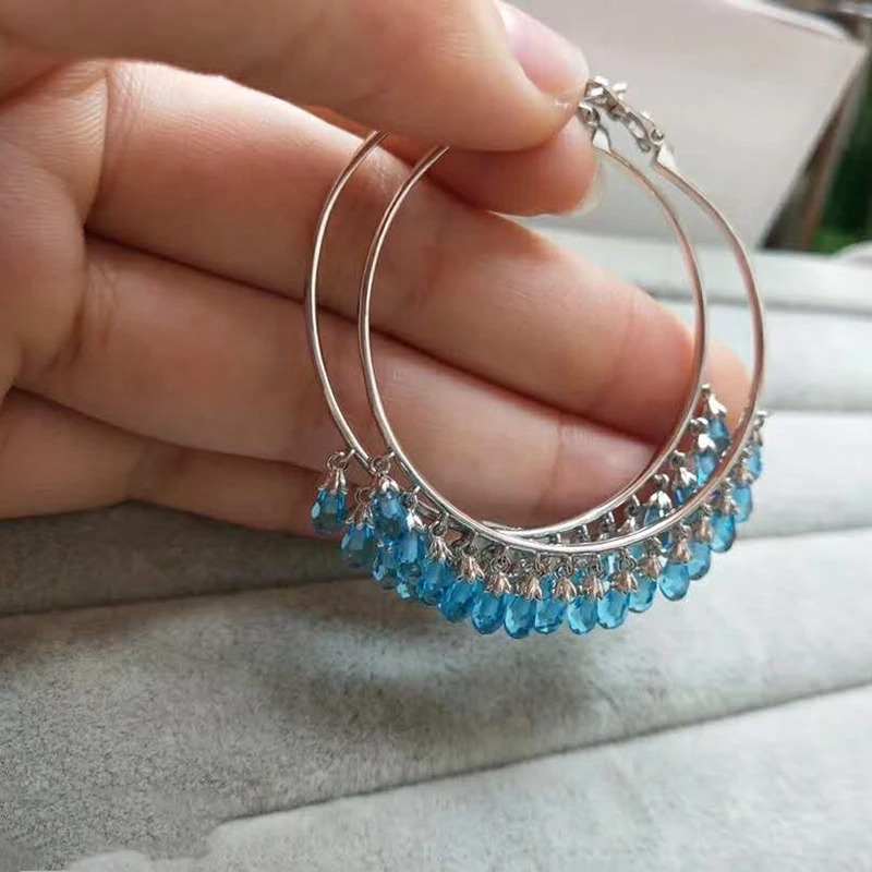 Colorful crystal 925 sterling silver round hoop earrings K large round earrings jewelry womens wedding Christmas gifts 250322