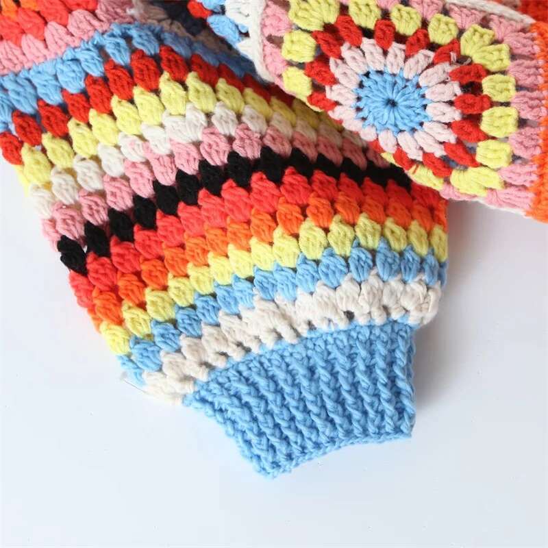 Autumn New Hollow Hook Wer Geometric Short Knit Cardigan Women Bohemian Style Thick E Sweater Buttonless