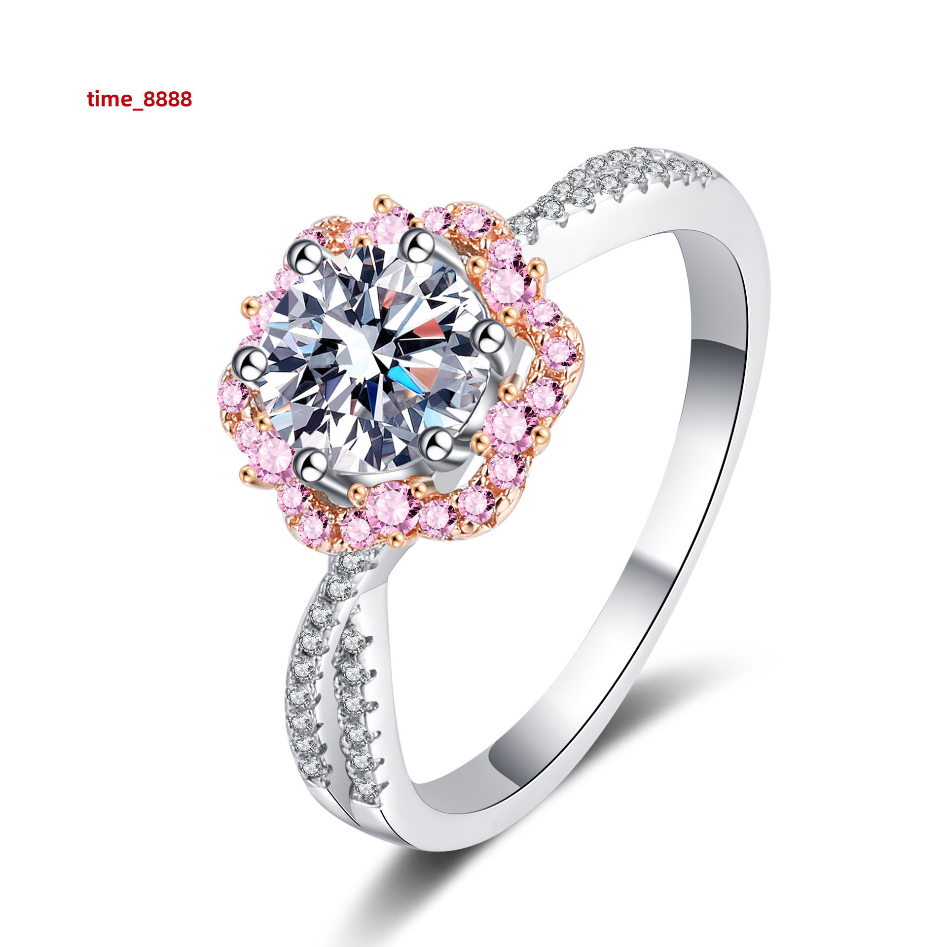 New 925 Sterling Silver Vss1 Moissanite Ring for Women Exquisite Deluxe Cherry Blossom French Design with Rose Gold Wholesale