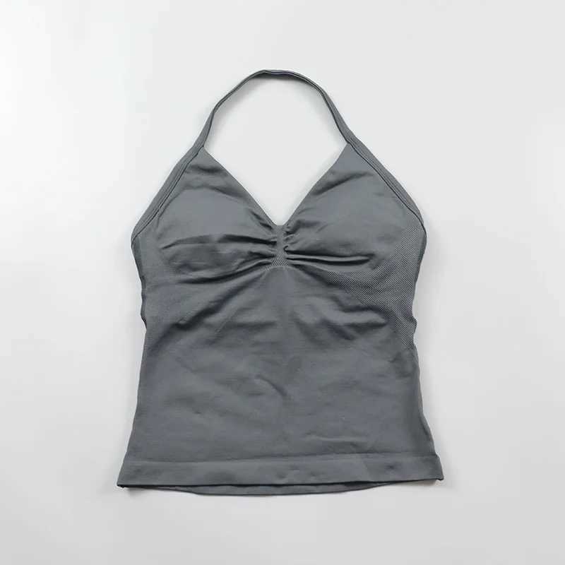 Impact Longline Shoulder Strap Gym Top Womens Scrunch Open Back Gym Clothing Built in Bra Pad Strap Neck Yoga Tank TopW250411
