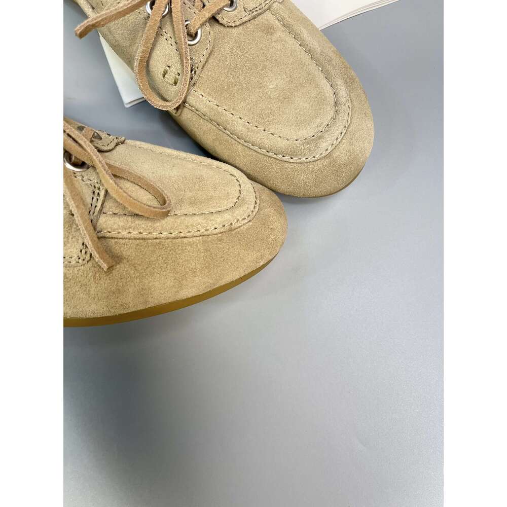 Casual Lady Sneakers Vintage Versatile Camel Top-Grain Cowhide Suede ALL-Match Comfortable Lace-Up Loafers For Spring And Autumn