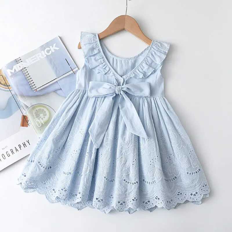 Childrens white dress girls summer dress baby embroidery jacquard princess dress fashionable girls cotton vest dress 2 5 7 Y W250326