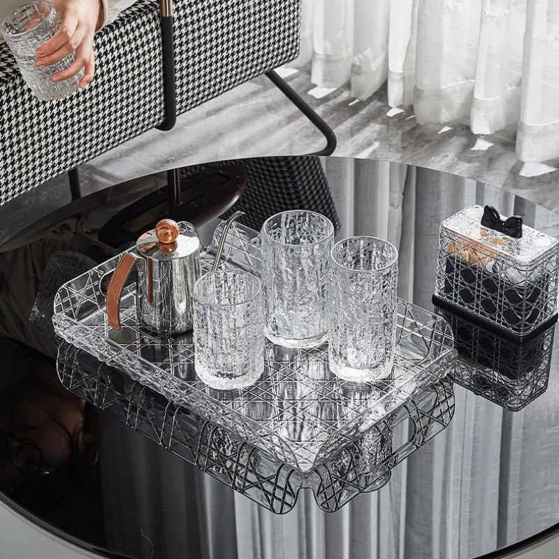 Vine Pattern Acrylic Tray Plaid Jewelry Aromatherapy Storage Plate Living Room Water Cup Trays Desktop Home Decoration 250320bj